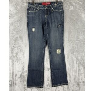 Y2K GUESS JEANS‎ Womens Size 26 Dark Wash Bootcut Denim Pants Distressed Patches